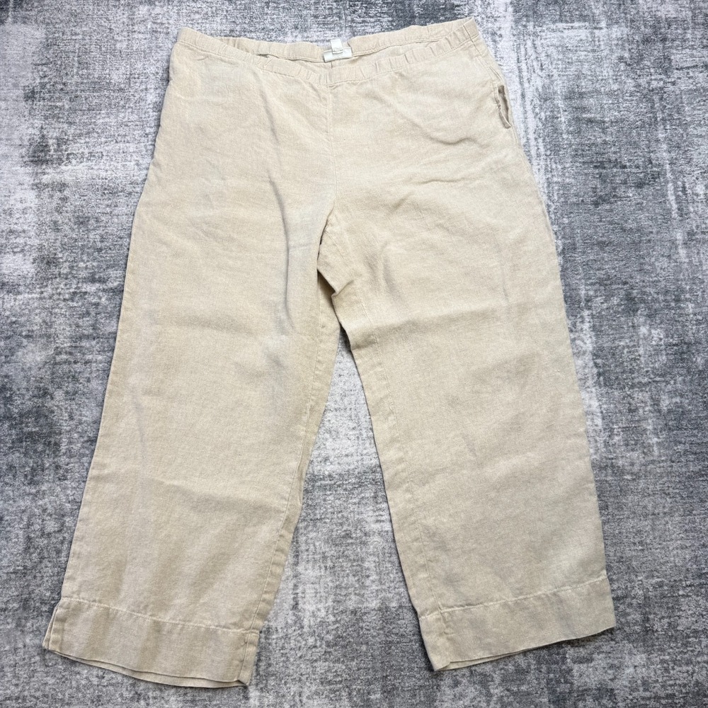J Jill Pants Womens Large Beige Love Linen Wide Leg Capri Crop Pull On Coastal